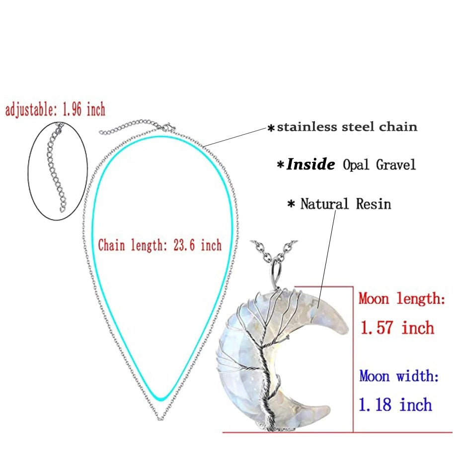 Collier arbre de vie, 7 chakras avec croissant de lune | Moona™